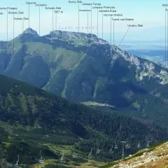 Giewont, o wysokości 1895 m, góruje nad Tatrami. Widok z kolejki krzesełkowej.