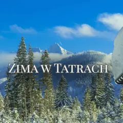 Zima w Tatrach dla średniozaawansowanych. Śnieżne szczyty, sosny i błękitne niebo tworzą idealny krajobraz na zimową wyprawę.